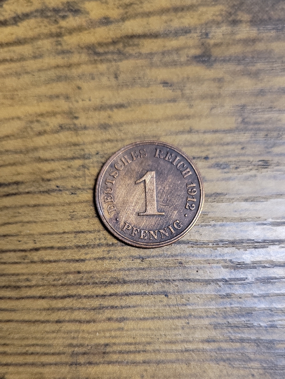 Antique 1912 Copper 1 Pfennig Coin- Bronze Tones